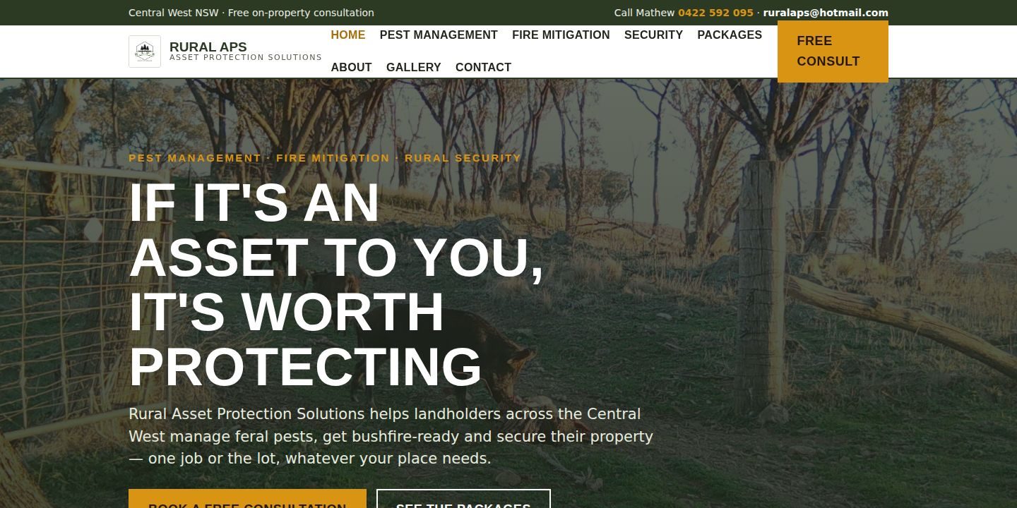 Screenshot of the Rural Asset Protection homepage